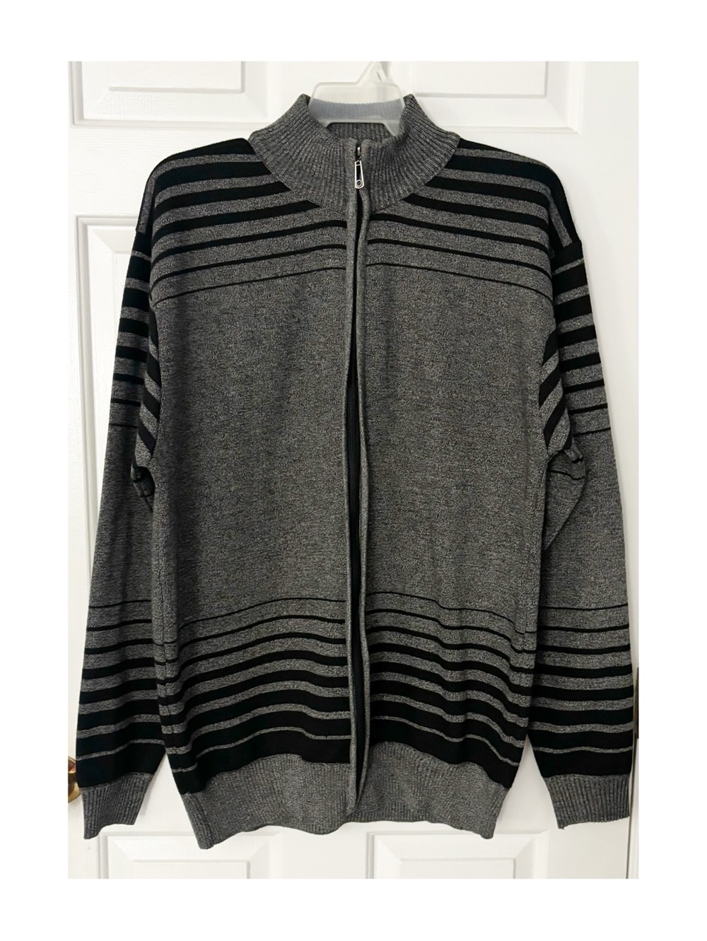 Mens True Rock Grey Black Striped Full Zip Sweater, Size 4x
